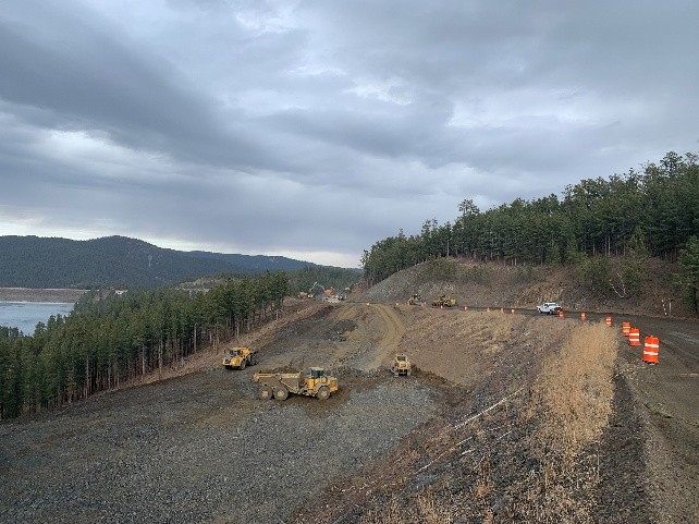 Side view of roadway under construction