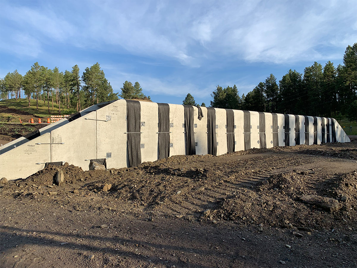 Retaining wall under construction.